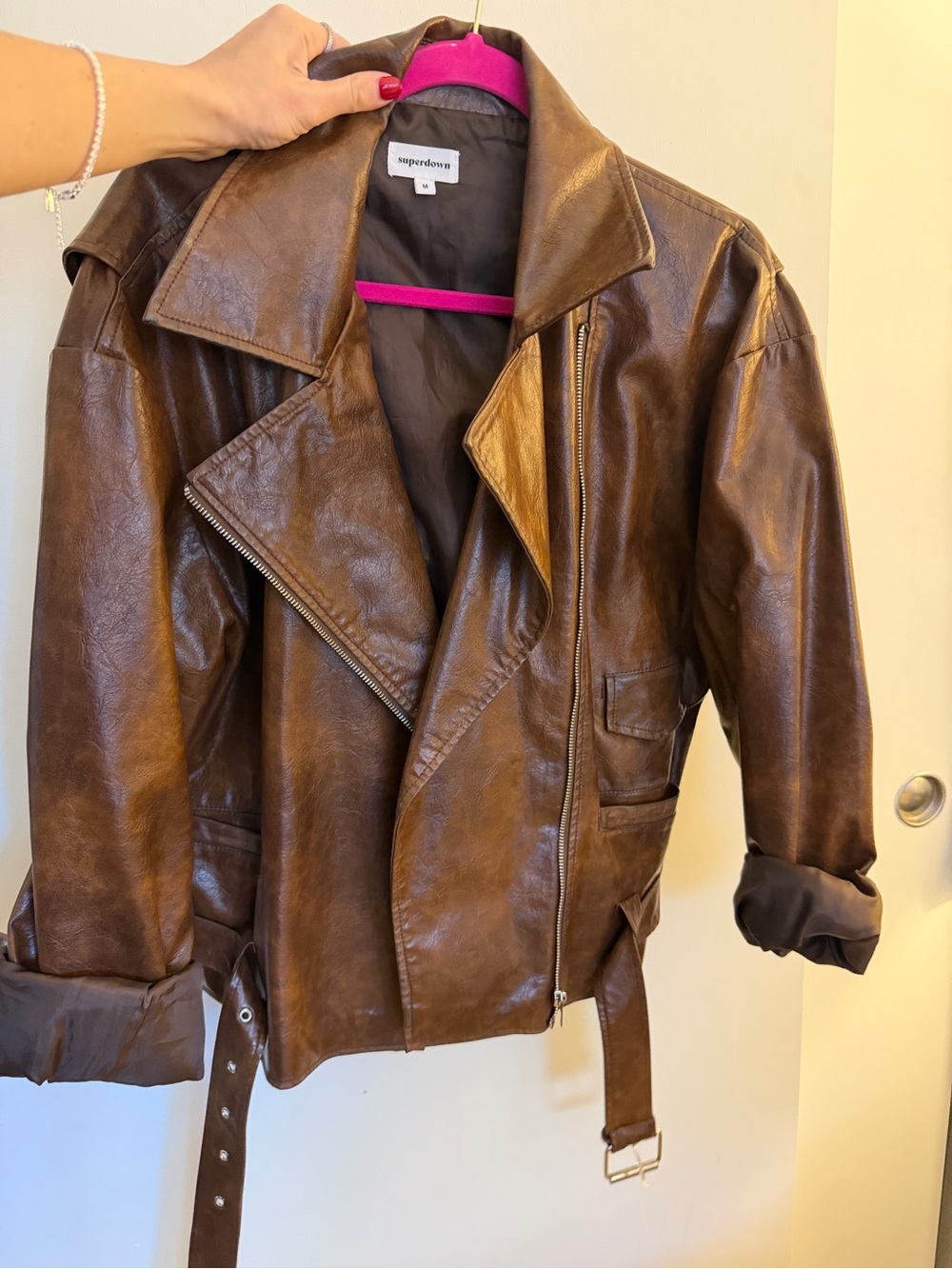 Lioness Brown Faux Leather Moto Jacket